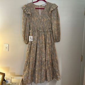 Cottagecore tiered smocked dress long sleeve small NWT SS23 moodie